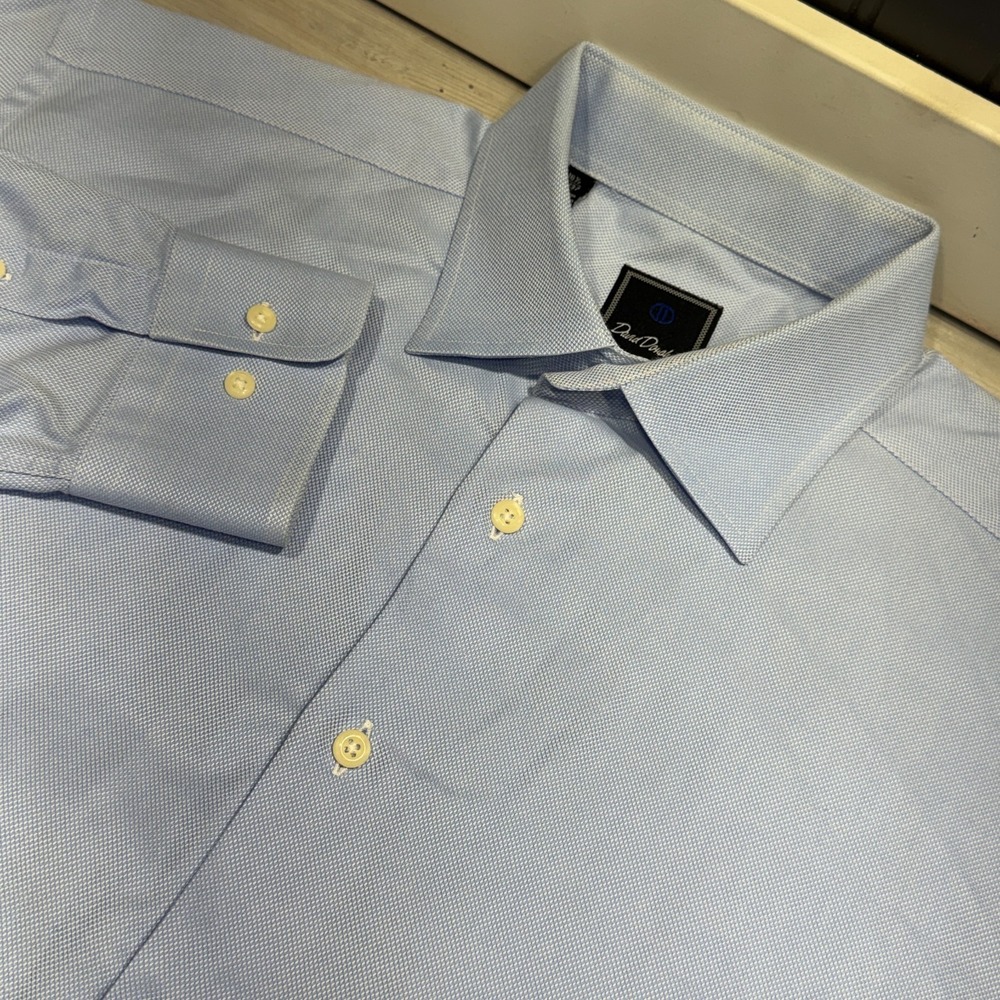 David Donahue Shirt Mens 16.5 36/37 Blue Spread Trim Long‎ Sleeve Work